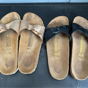 Lot 2 Birkenstock Madrid Sandal in Black & Gold 37/6 Women’s